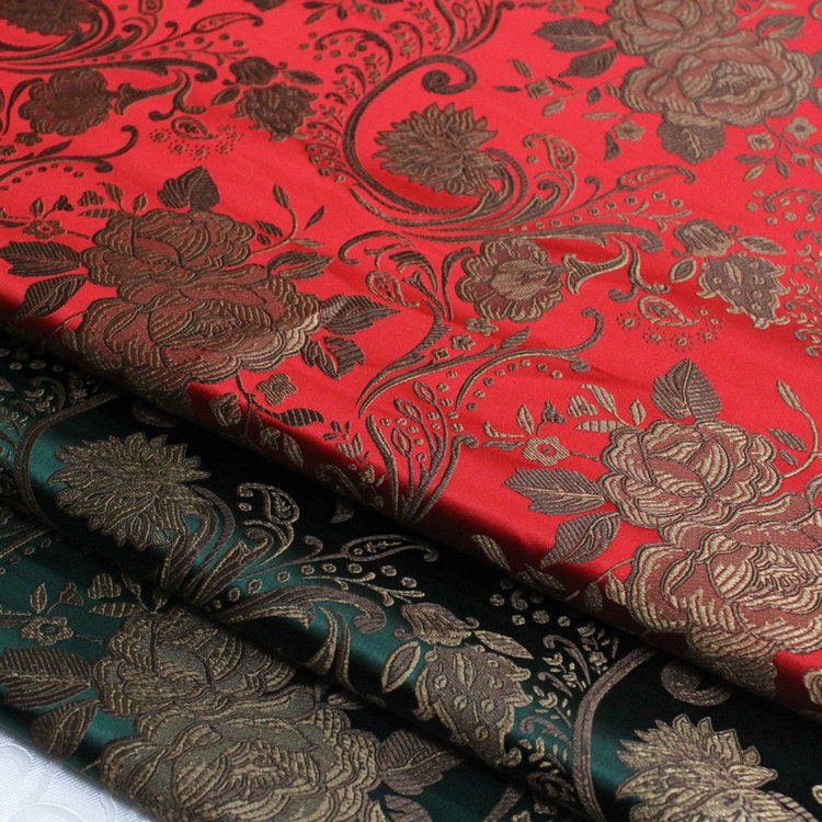 Tissu brocart de soie à motif pivoine : 75 cm de large, idéal pour les mariages