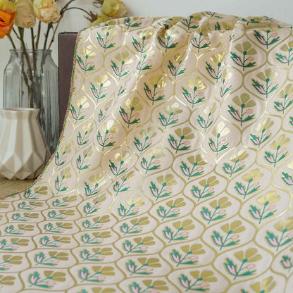 Gold Floral Jacquard Fabric: Embossed Flower Pattern, 60" Wide