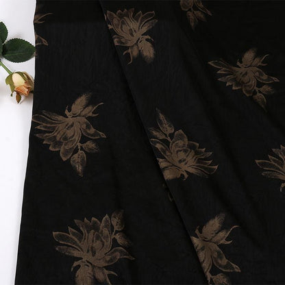 Black Floral Gambiered Canton Gauze Fabric: Two-Tone Satin, 59" Wide