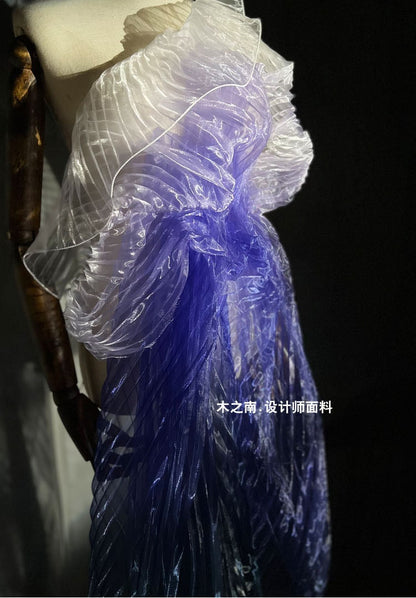 Accordion Pleated Laser Organza Fabric: Dramatic Sea Waves, 55"W