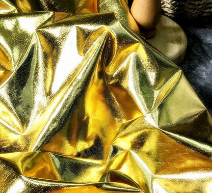 Tissu tricoté métallisé or brillant : Cosplay, costume, sac à main - Largeur : 140 cm
