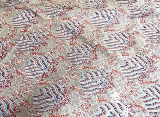 Tissu brocart de soie et rayonne à motif vagues océaniques : Matériel de confection (29,5"/75cm)