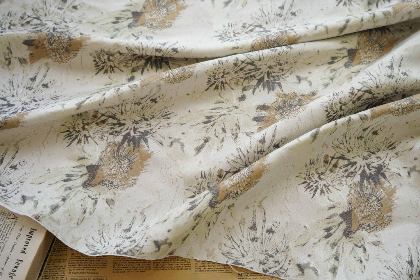Floral Jacquard Fabric: Autumn Leaves Oil Painting Style, 61" Wide