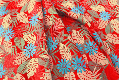 Tissu brocart jacquard à motif floral : motif de feuilles chinoises, largeur 75 cm
