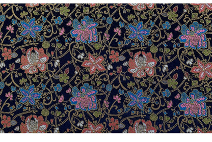 Nishijin Crane Kinran Fabric: Black Jacquard Silk Brocade Damask (29.5" Width)