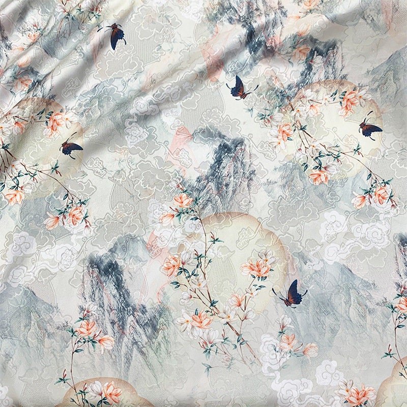 Floral Botanical Print Fabric: Polyester Spandex Blend, 55" Wide - Poppylollipop