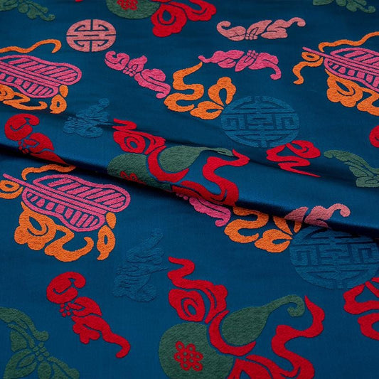 Tissu brocart de soie à motifs de gourdes colorées : 140 cm (55 po) - Ameublement et costumes