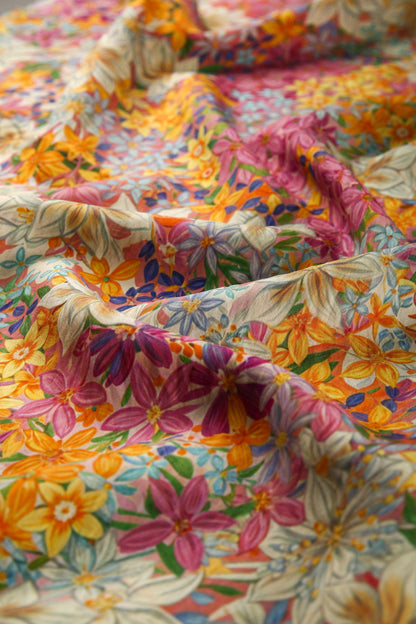 Botanical Tencel Linen Fabric: Floral Print, Eco-Friendly (59")