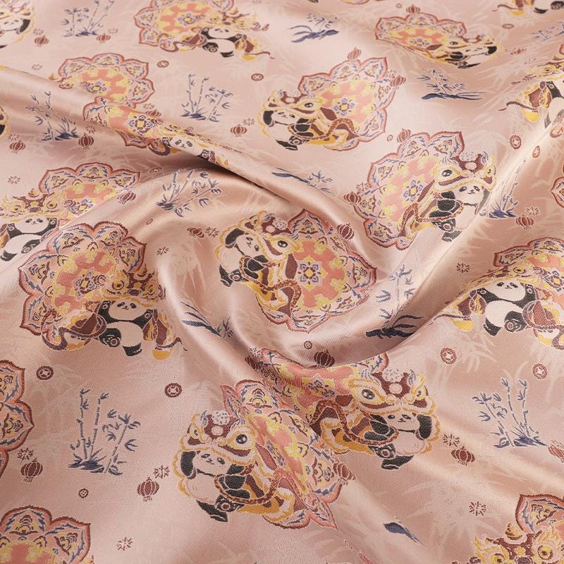 Panda Brocade Fabric: Blue Silk Blend, Cheongsam Qipao Material (58" Wide)