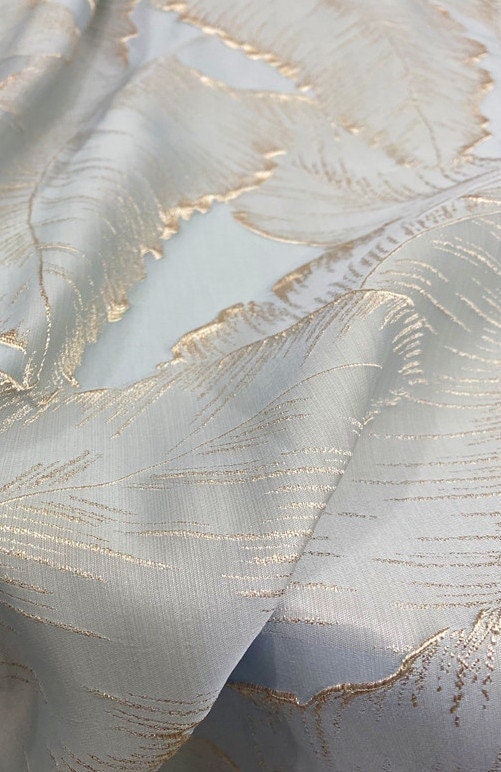 Gold Thread Leaf Jacquard Fabric: 3D Texture Upholstery, Prom Dress Sewing (55" W)