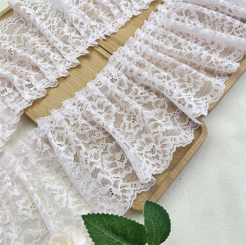 Baby Pink Pleated Lace Trim, Ruffled Fabric, 5.5" Wide