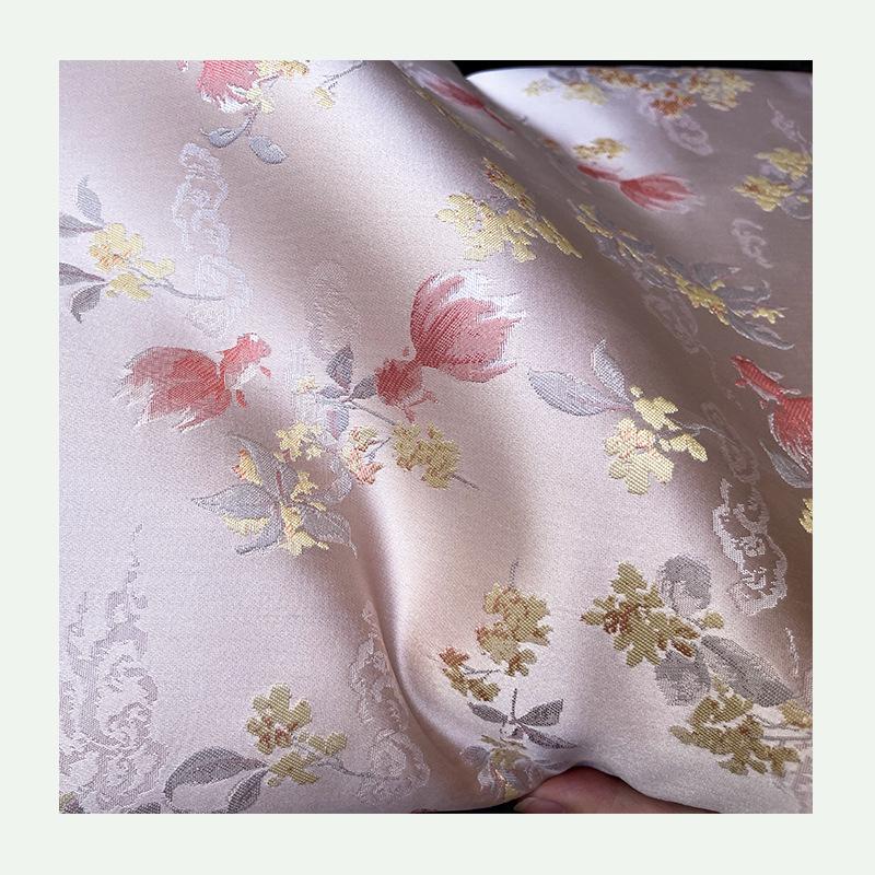 Osmanthus Goldfish Brocade Fabric ��� Oriental Jacquard Floral Fish Pattern Textile for Sewing &