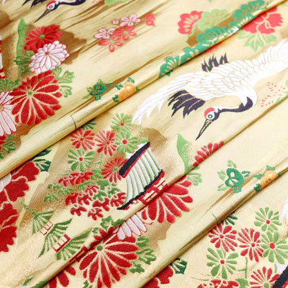 Crane Jacquard Satin Fabric: Birds Pattern Brocade, Costume Decor