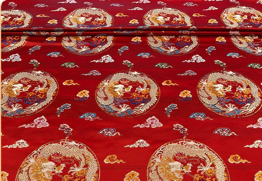 Gold Dragon Silk Brocade Fabric: 59"W Upholstery Quilting Sewing