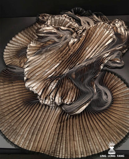 Metallic Silver Pleated Fabric: Stiff Texture, 59" Wide