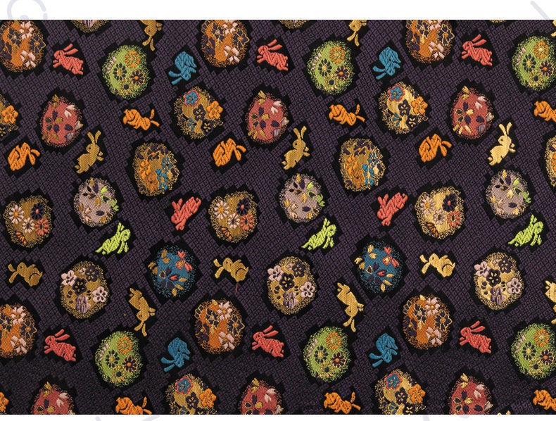 Nishijin Japanese Brocade Fabric: Easter Bunny Jacquard Silk Blend (59" Wide)