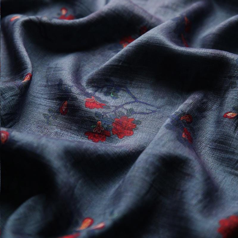 Floral Tencel Ramie Fabric: Sewing Material for Dress, Kimono, Decor - By Meter