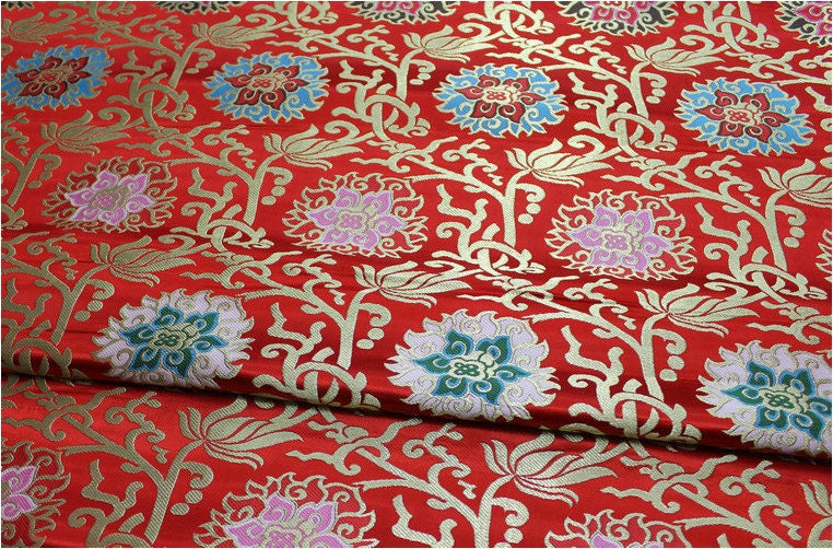 Lotus Thangka Brocade Fabric: Tibetan Buddhist Robes (29.5"W)