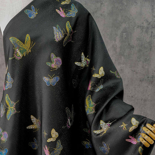 Black Brocade Fabric | Butterfly Jacquard, Sewing Material (59"W)