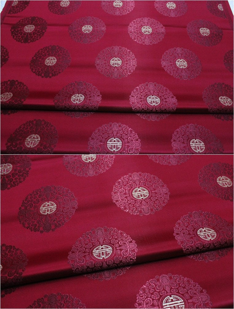 Chinese Fu Symbol Brocade Jacquard Satin Fabric - 29.5"W