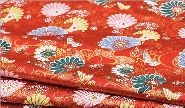 Japanese Floral Brocade Fabric: Modern Fans, Quilting & Upholstery