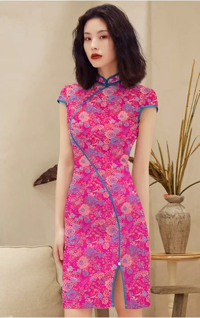 Tissu brocart de soie pivoine fuchsia : largeur 75 cm (29,5 po) - Ameublement et costumes