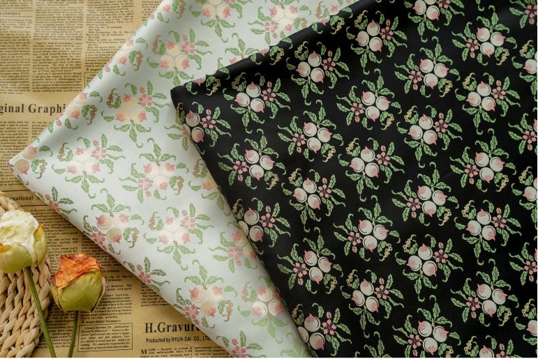 Peach Blossom Jacquard Fabric, Vintage Style, Costume, Upholstery