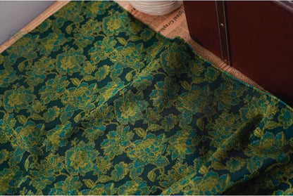 Green Floral Jacquard Damask Fabric: 55"W Oriental Costume Decor