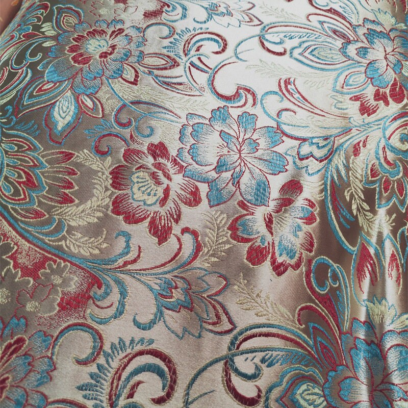 Tissu brocart à fleurs de pivoine : tissu de couture en rayonne pour cheongsam de 45 pouces de large