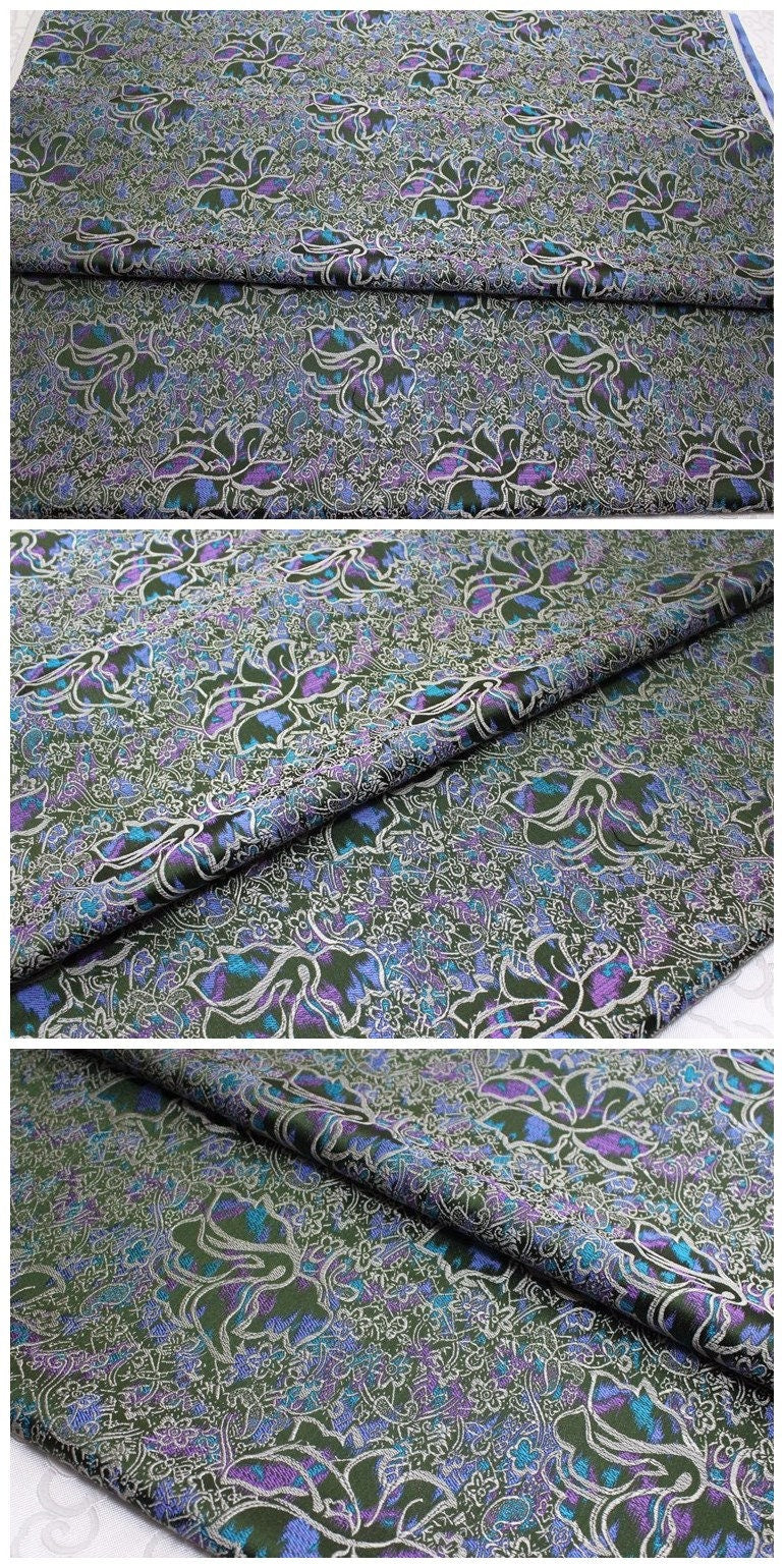 Silk Brocade Fabric: Peony Flower Design, 29.5" Wide - By the Meter