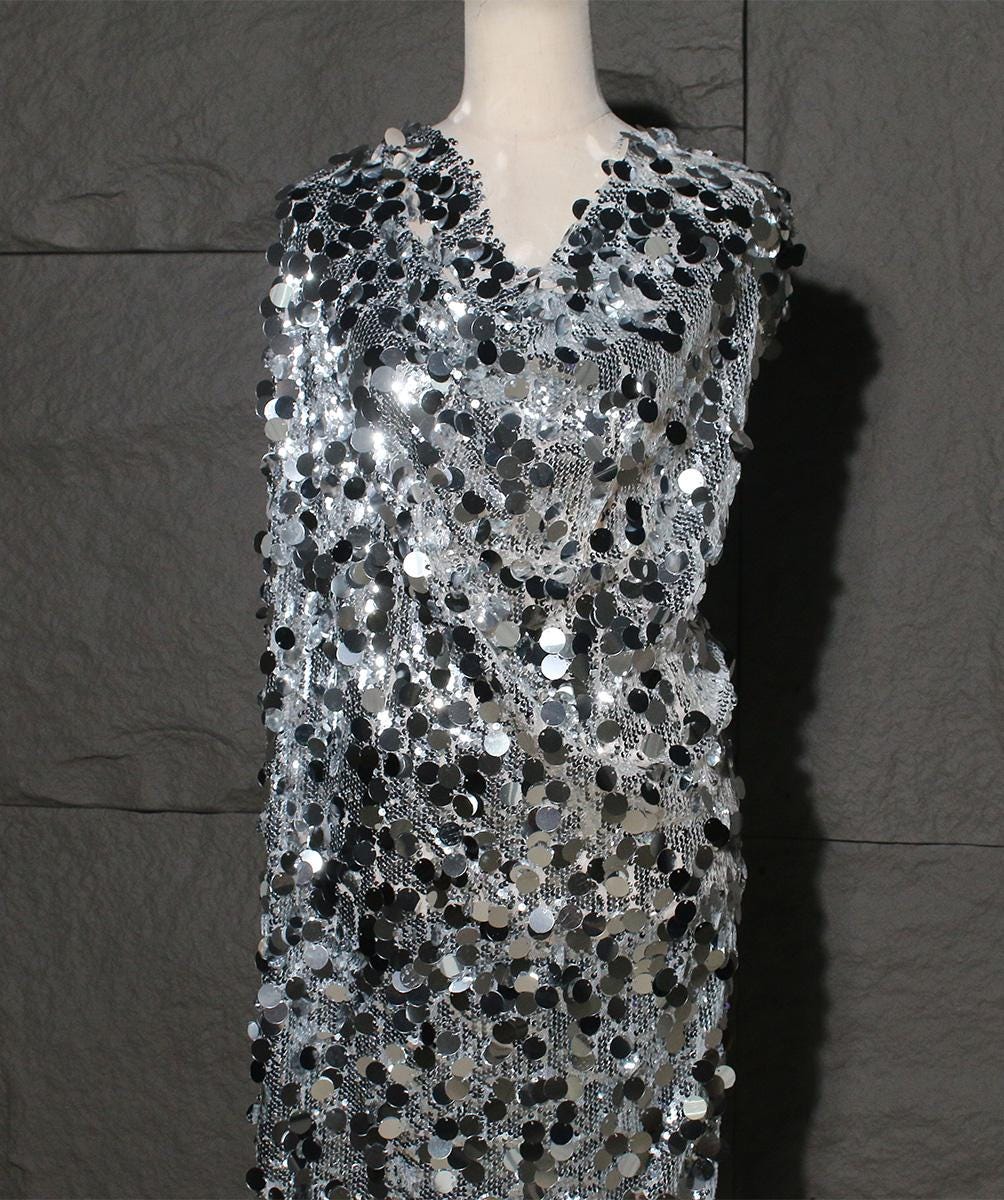 Fish Scale Sequin Mesh Fabric, Silver Symphony Gradient, DIY Sewing