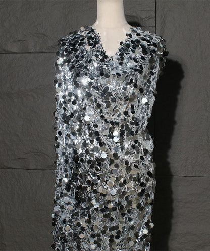 Fish Scale Sequin Mesh Fabric, Silver Symphony Gradient, DIY Sewing