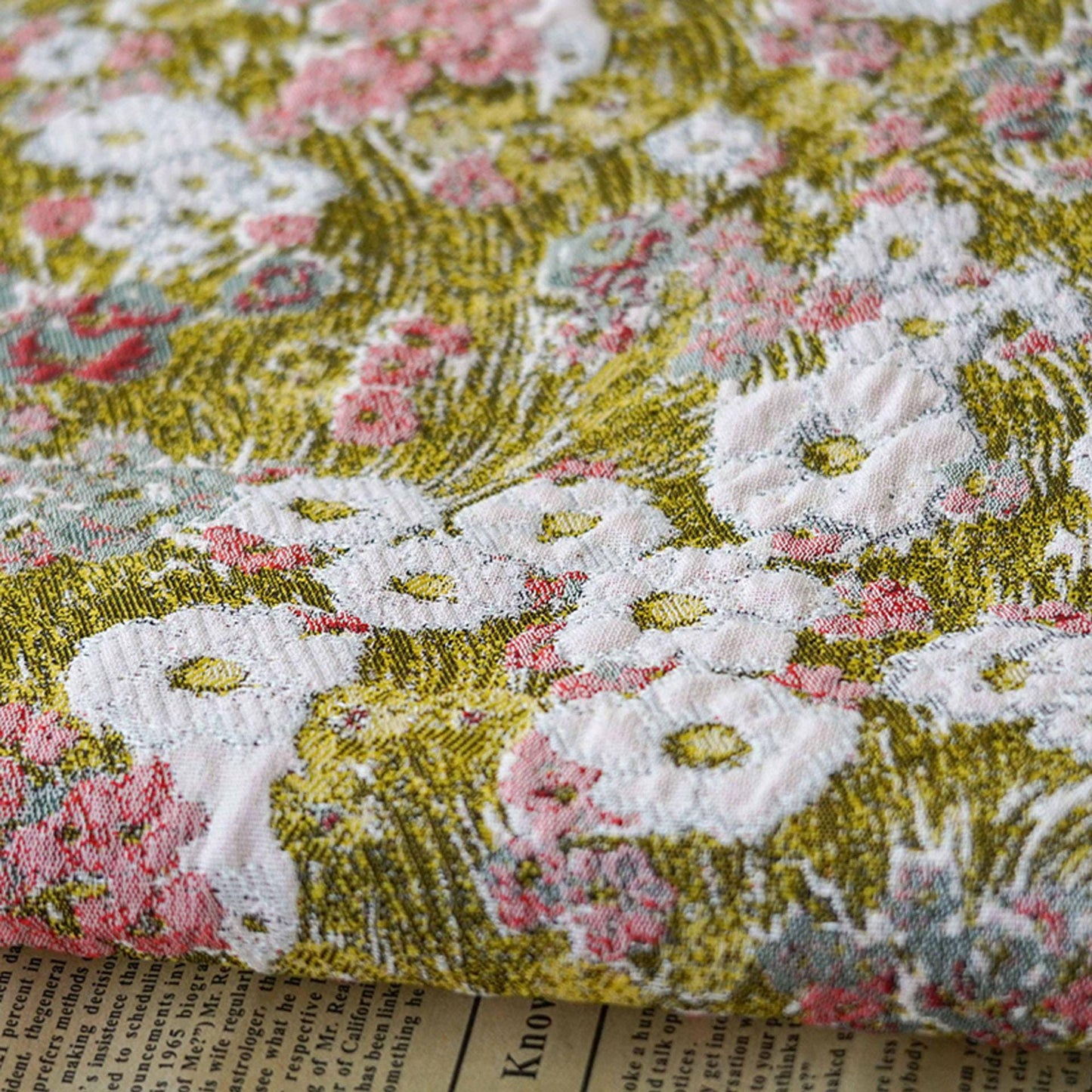 Reversible Floral Jacquard Fabric: 3D Embossed Green Woven Upholstery, 59" Wide