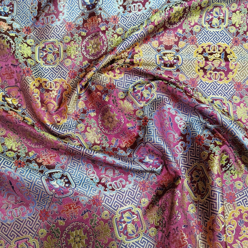 Mongolian Brocade Fabric: 59"W Rayon Cheongsam, Robe, Upholstery