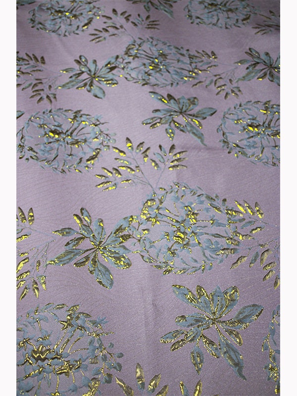 Gold Thread Jacquard Fabric: 3D Floral Design, 56" Wide