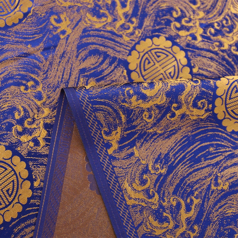 Blue & Gold Brocade Fabric: Chinese Cheongsam Costume Material