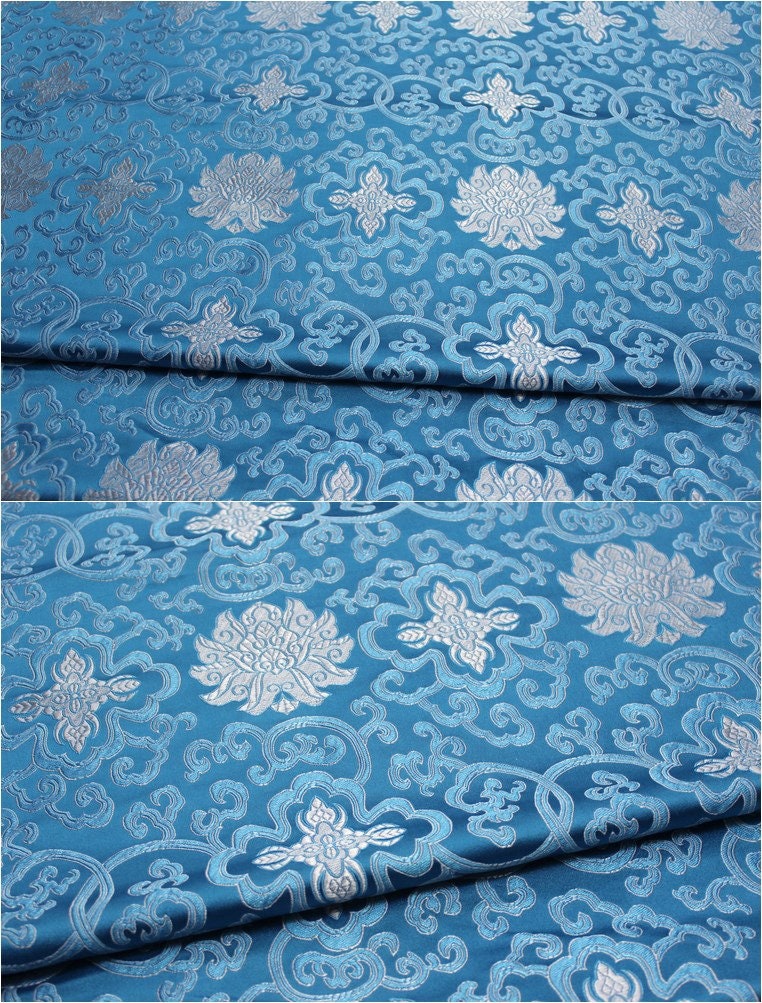 Chinese Medallion Brocade Fabric: Purple, Royal, Turquoise - 29.5" Wide