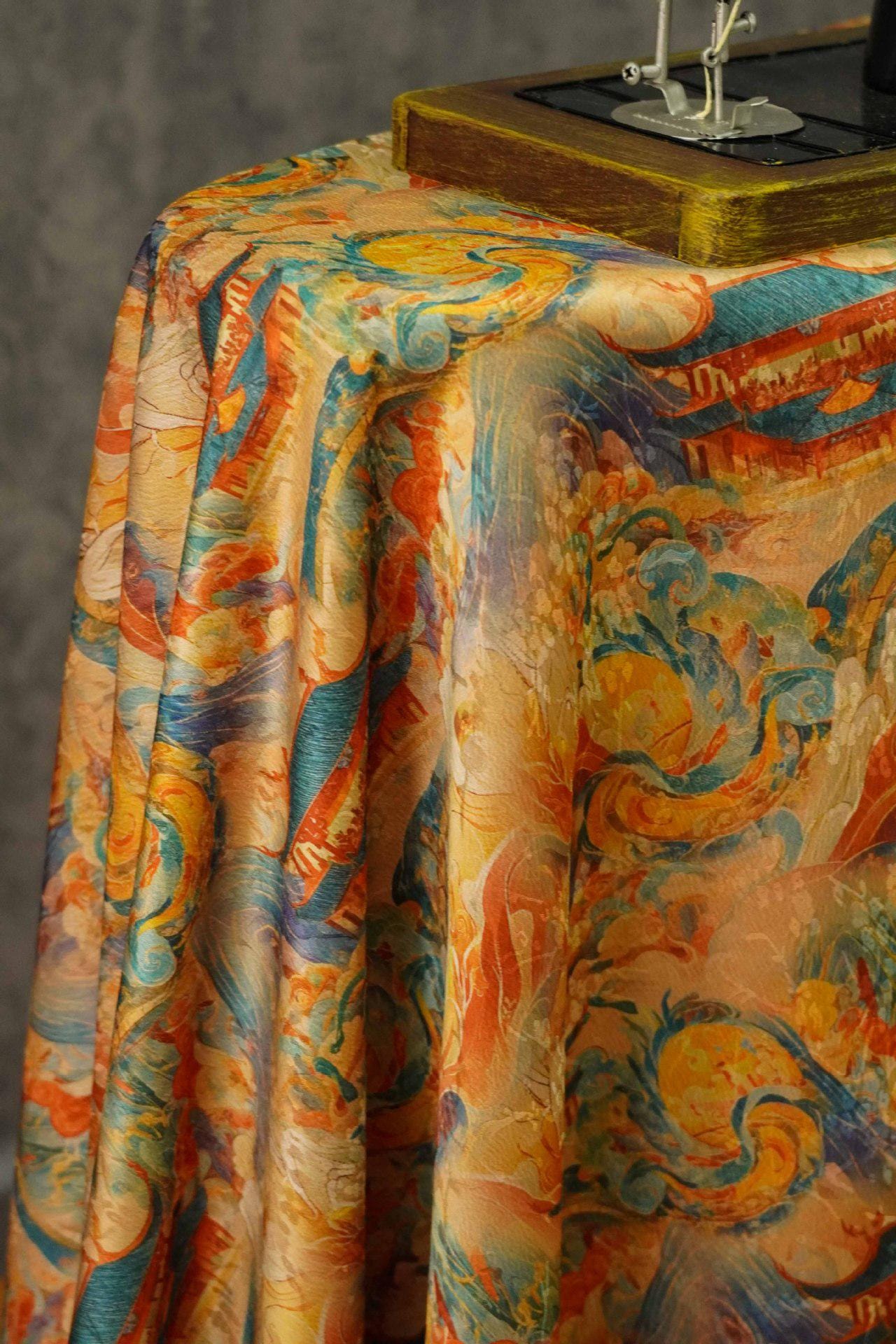 Dunhuang Tea Silk Fabric: Rich Texture Satin, 55"W