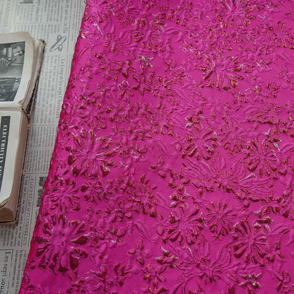Rose Red Floral Jacquard Fabric ��� Embossed Gold Home D��cor T" Wide