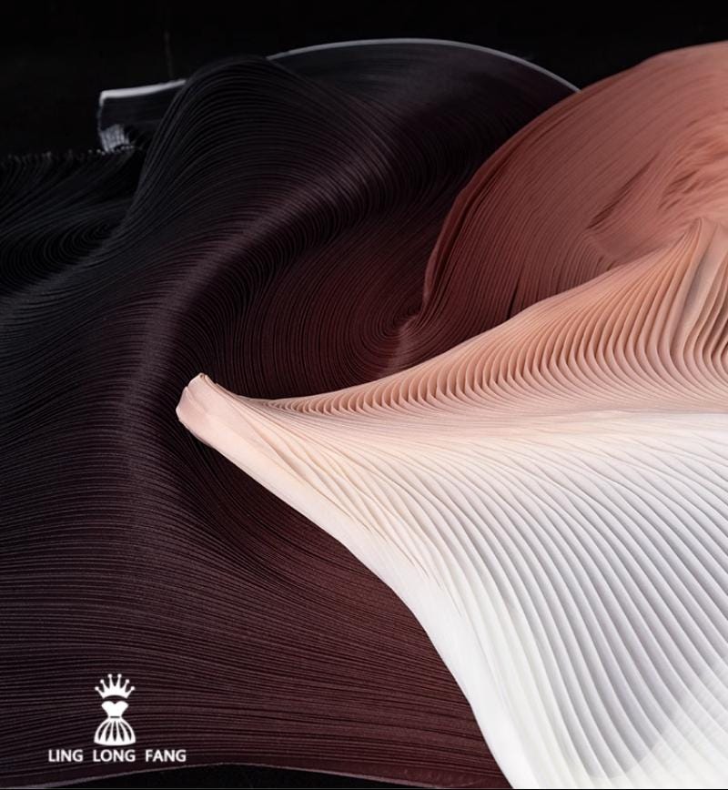 Gradient 3D Pleated Organza Fabric: 55" Wide Designer Material