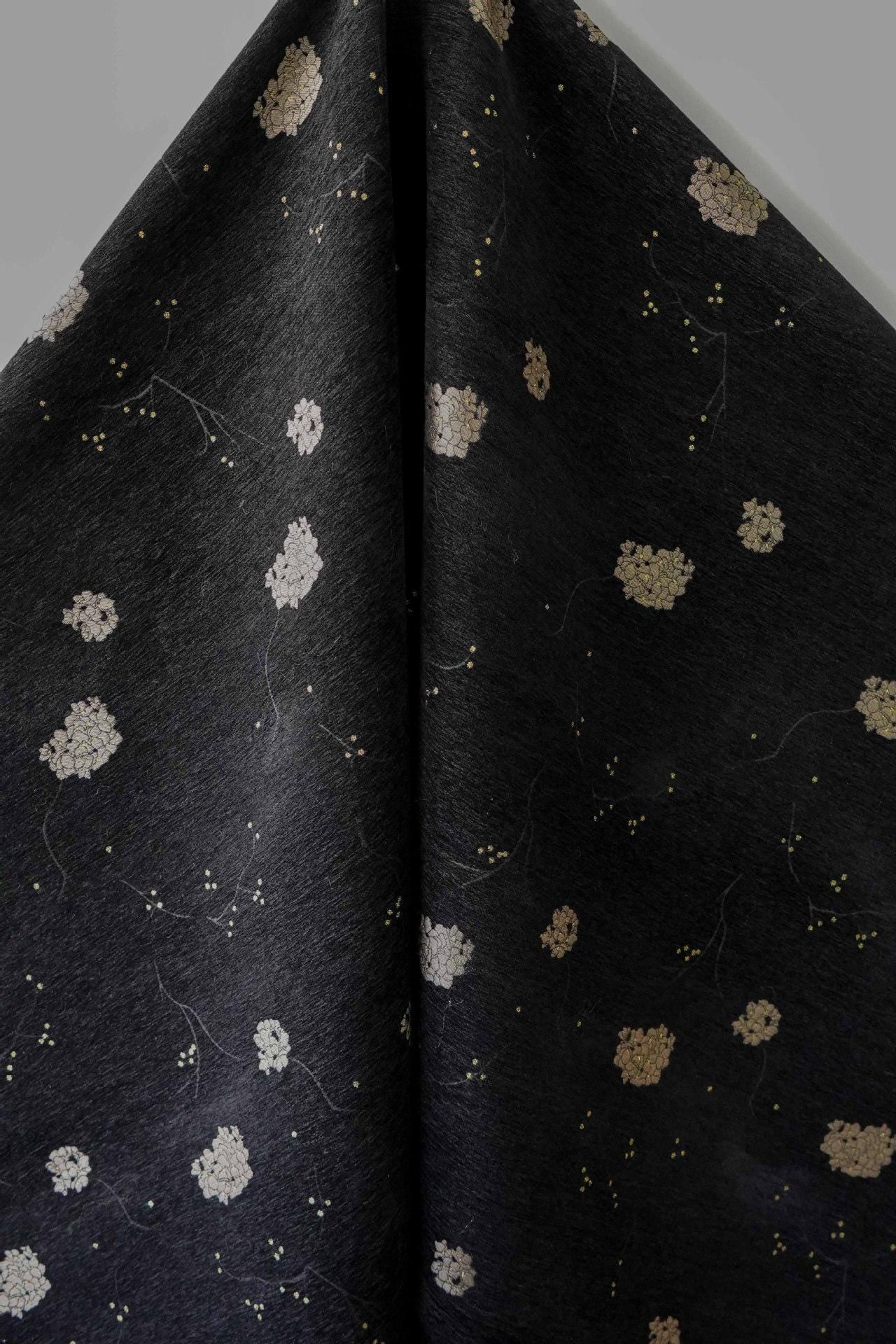 Retro Floral Chenille Jacquard Upholstery Fabric - Gold Thread, 60" Wide