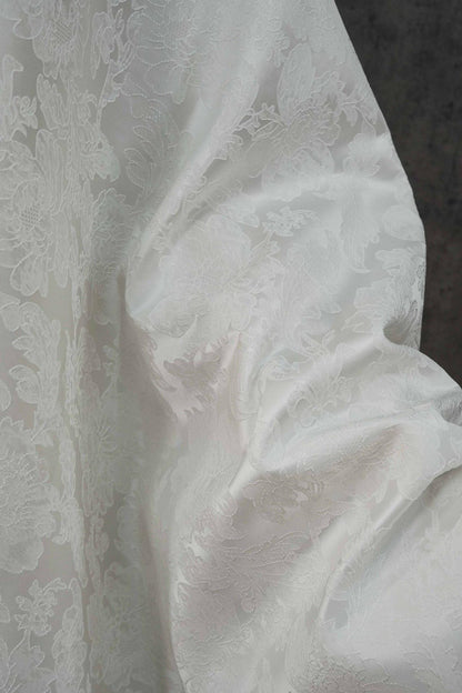 Pure white floral jacquard with subtle embossed patterns, Sewing, Upholstery, 61"Wide