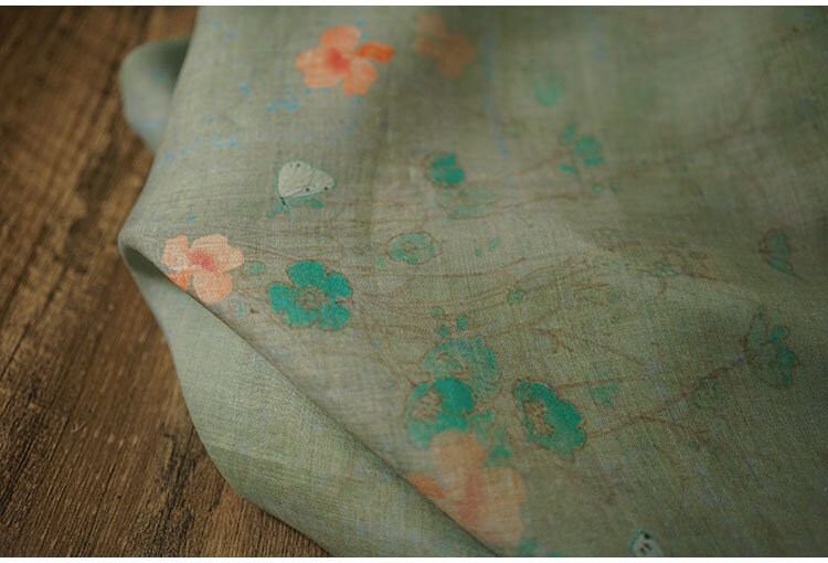 Rose Pattern Ramie Fabric: Soft Clothing & Home Textile (55"W)