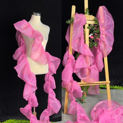 Sheer Pleated Organza Ruffle: 3D Fold Designer Fabric, Wedding Gowns