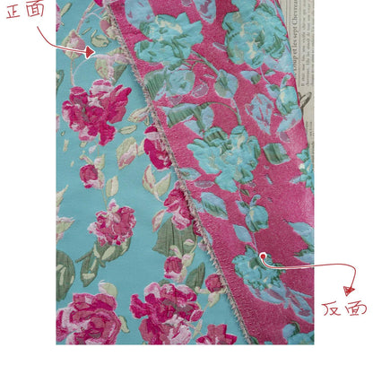 Blue Floral Embossed Jacquard Fabric ��� 3D Textur" Wide