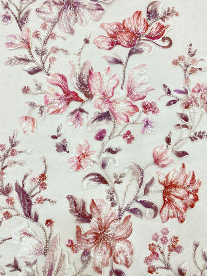 Embroidered Floral Fabric, Beads & Sequins, Cheongsam Dress Material