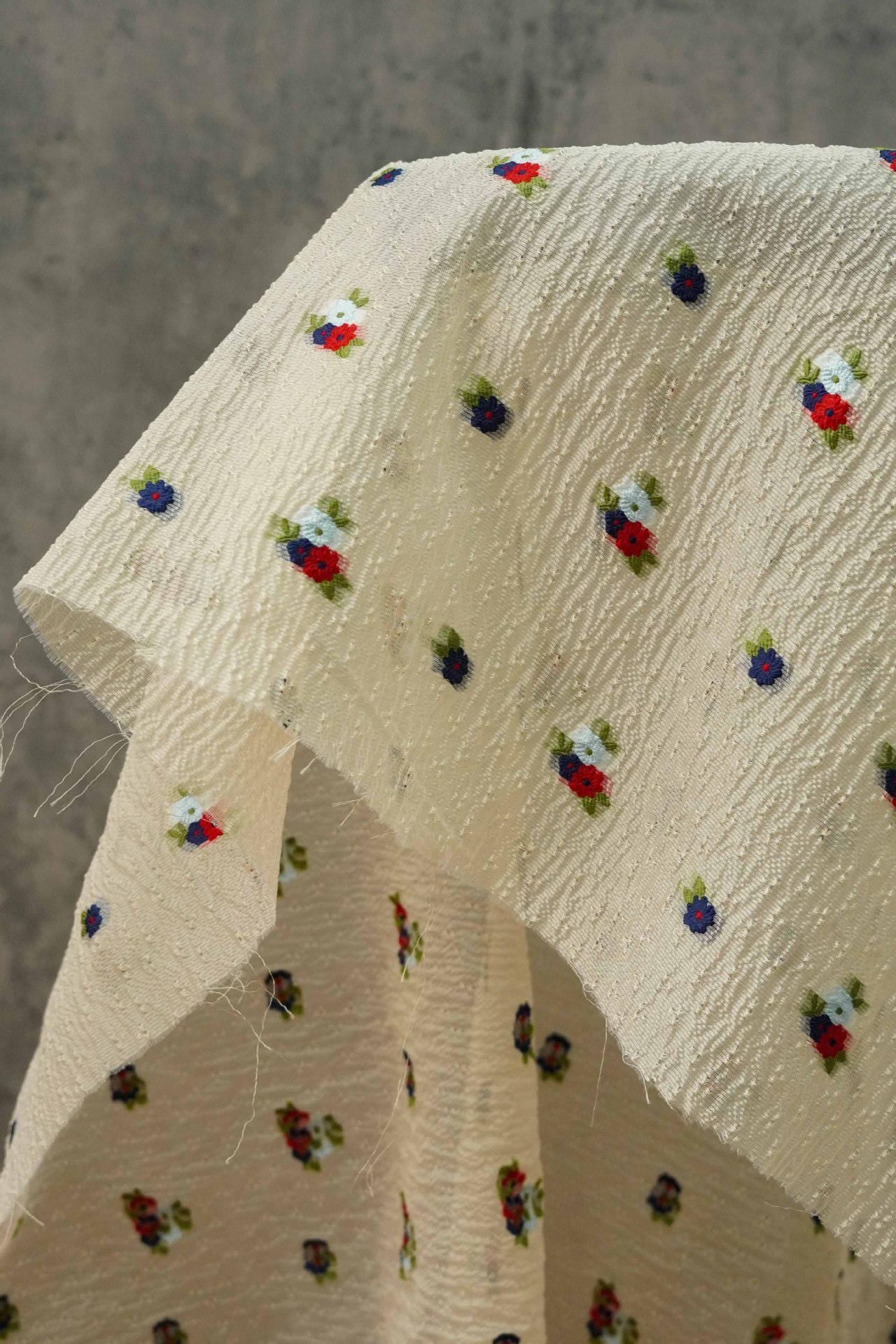 Floral Embossed Jacquard Fabric: Sheer Three-Color Upholstery, Sewing - 53"W