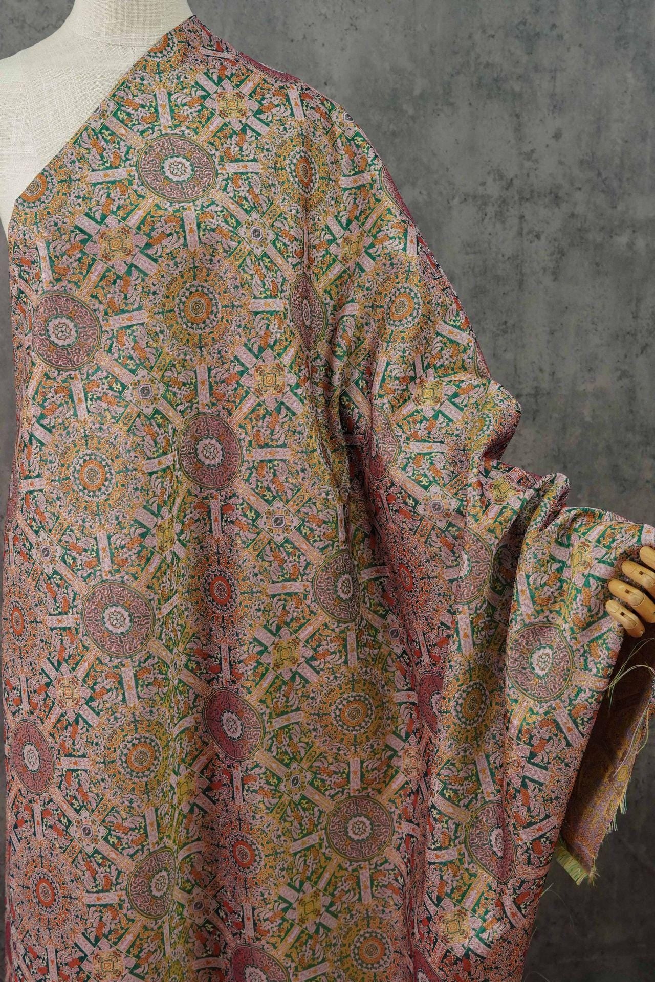 Mongolian Bada Pattern Fabric: 59"W Rayon Upholstery, Costume, Decor