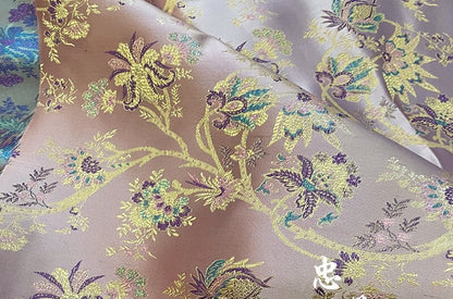 Pink Floral Silk Brocade Fabric: 59" Wide, Wedding Sewing Quilting