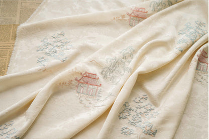 Embroidered Jacquard Fabric: Apricot Ancient Paintings, 59" Wide
